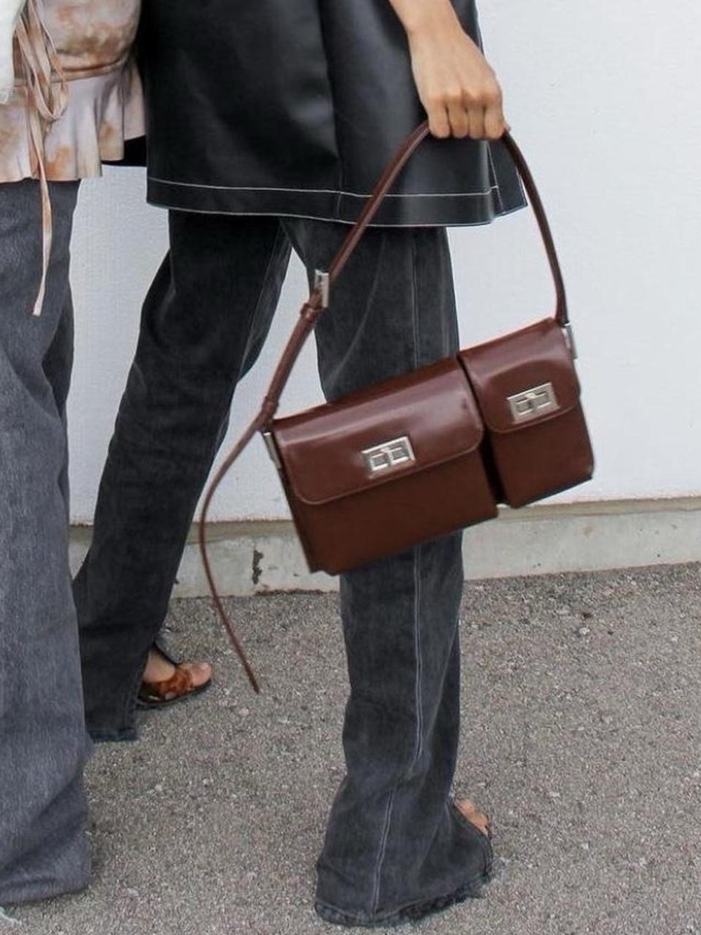 BY FAR Billy Brown Leather Shoulder Bag with Adjustable Strap - Picture 8 of 8